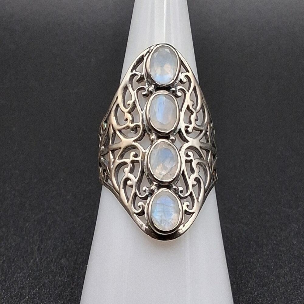 Rainbow Moonstone, Size 7.25, Sterling Silver, Statement Piece, Boho Style,